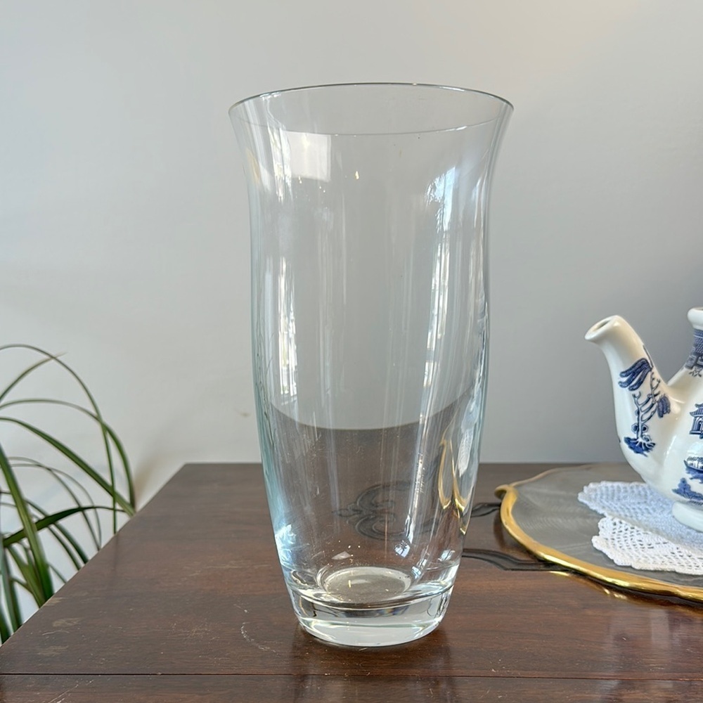 Vintage Bohemia Czech Crystal Floral Vase Large Clear